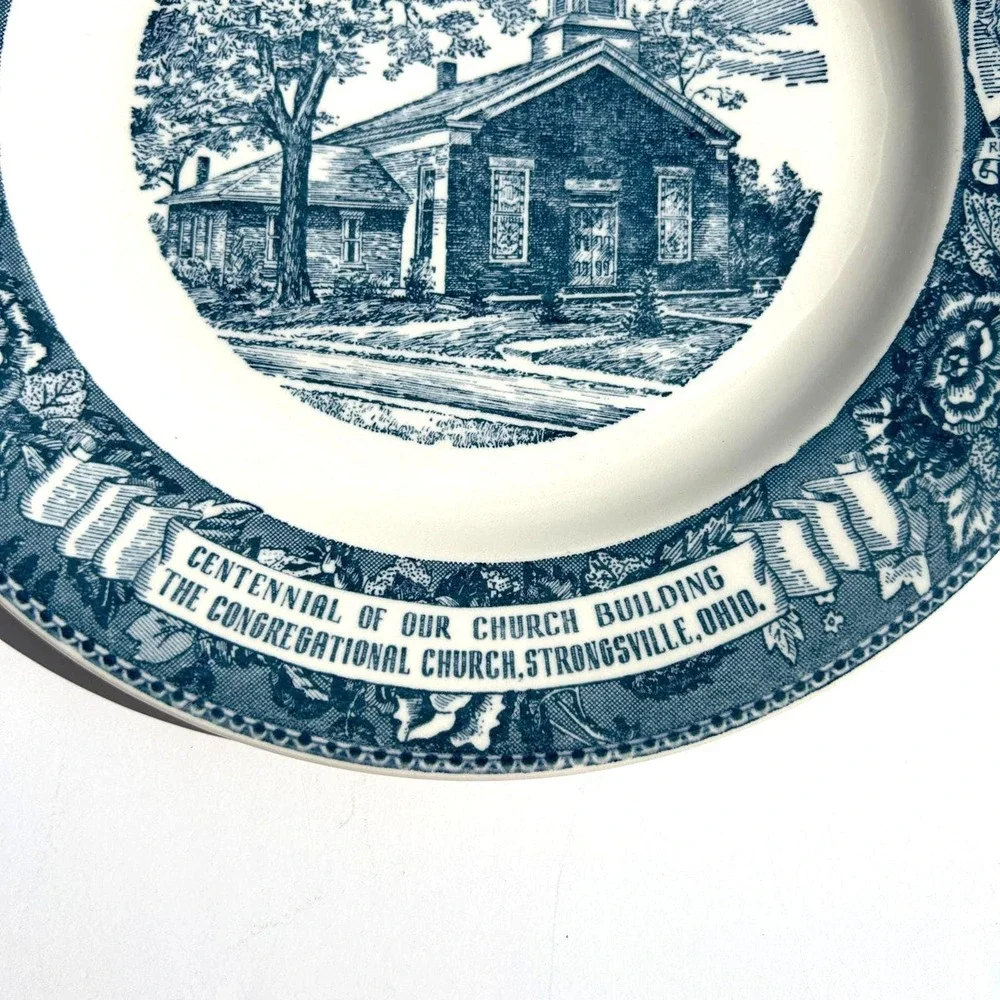 Strongsville OH Congregational Church‎ Vintage 1953 Plate Blue Transferware